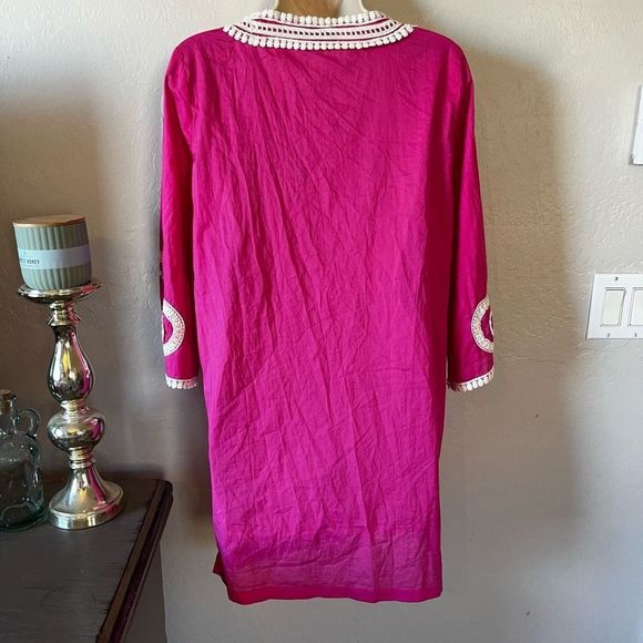 Cute J. Crew NWT Corded Trim Short Hot Pink Tunic Embroidery Dress Beach Pool - Picture 8 of 10